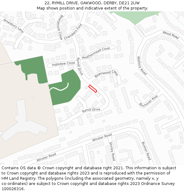22, RYMILL DRIVE, OAKWOOD, DERBY, DE21 2UW: Location map and indicative extent of plot