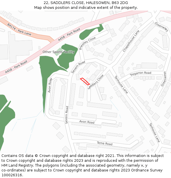 22, SADDLERS CLOSE, HALESOWEN, B63 2DG: Location map and indicative extent of plot