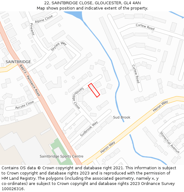 22, SAINTBRIDGE CLOSE, GLOUCESTER, GL4 4AN: Location map and indicative extent of plot