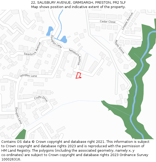 22, SALISBURY AVENUE, GRIMSARGH, PRESTON, PR2 5LF: Location map and indicative extent of plot