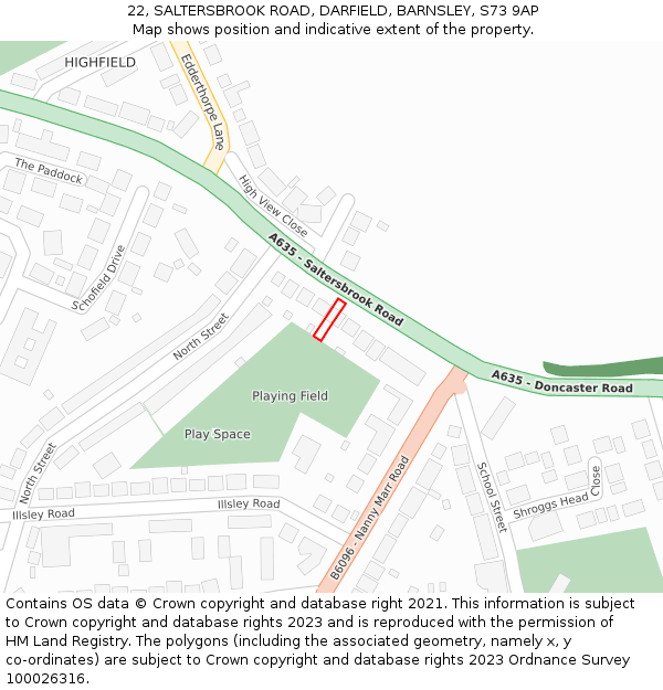 22, SALTERSBROOK ROAD, DARFIELD, BARNSLEY, S73 9AP: Location map and indicative extent of plot