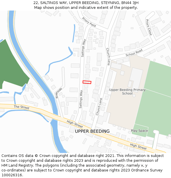 22, SALTINGS WAY, UPPER BEEDING, STEYNING, BN44 3JH: Location map and indicative extent of plot