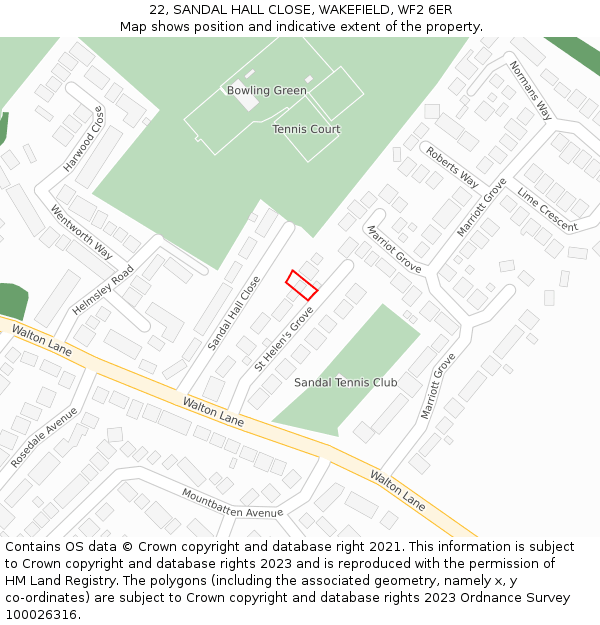 22, SANDAL HALL CLOSE, WAKEFIELD, WF2 6ER: Location map and indicative extent of plot
