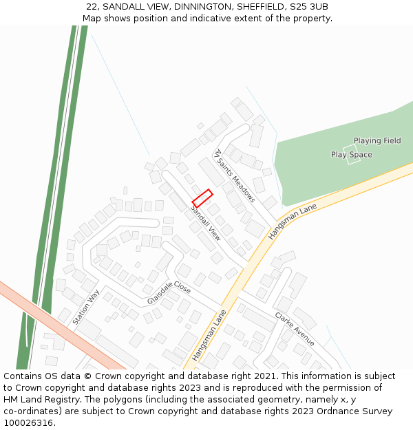 22, SANDALL VIEW, DINNINGTON, SHEFFIELD, S25 3UB: Location map and indicative extent of plot