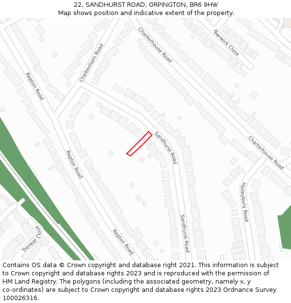 22, SANDHURST ROAD, ORPINGTON, BR6 9HW: Location map and indicative extent of plot