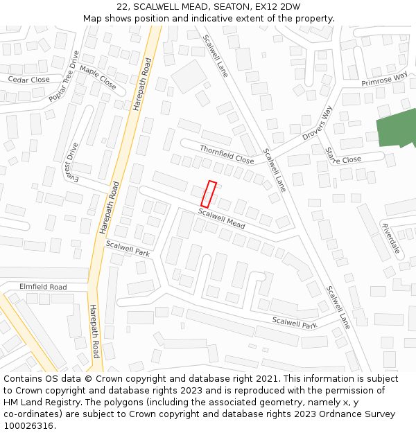22, SCALWELL MEAD, SEATON, EX12 2DW: Location map and indicative extent of plot