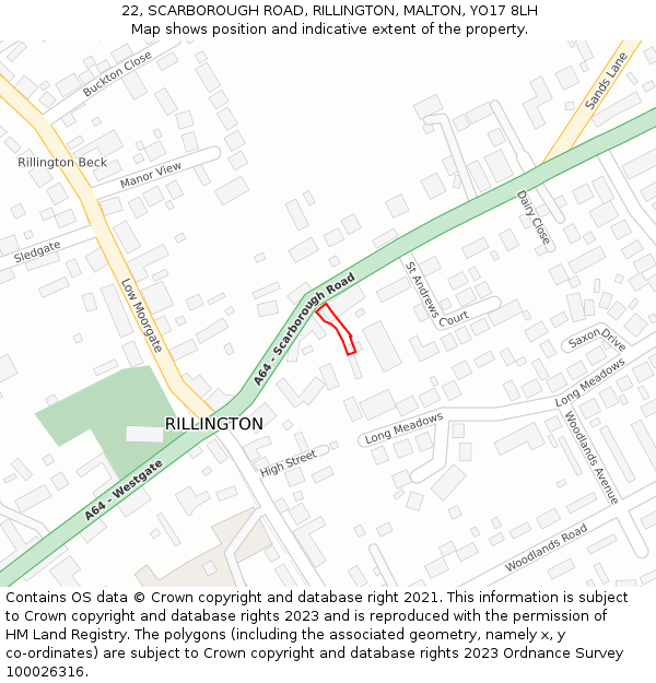 22, SCARBOROUGH ROAD, RILLINGTON, MALTON, YO17 8LH: Location map and indicative extent of plot