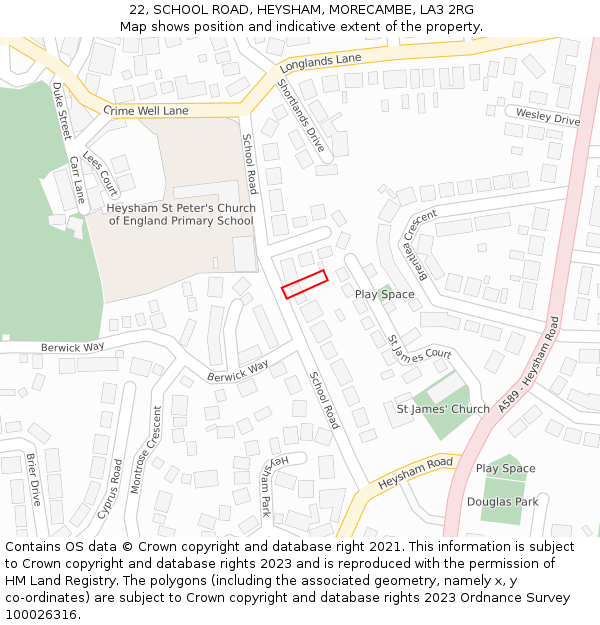 22, SCHOOL ROAD, HEYSHAM, MORECAMBE, LA3 2RG: Location map and indicative extent of plot
