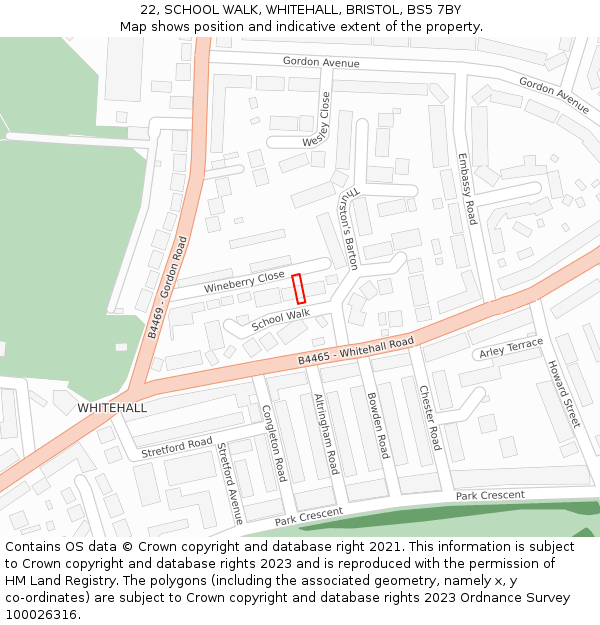 22, SCHOOL WALK, WHITEHALL, BRISTOL, BS5 7BY: Location map and indicative extent of plot