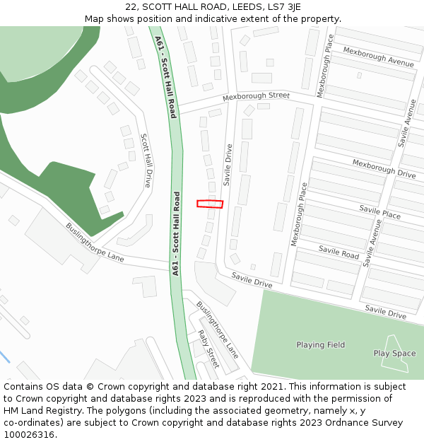 22, SCOTT HALL ROAD, LEEDS, LS7 3JE: Location map and indicative extent of plot
