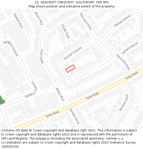 22, SEACROFT CRESCENT, SOUTHPORT, PR9 9FR: Location map and indicative extent of plot