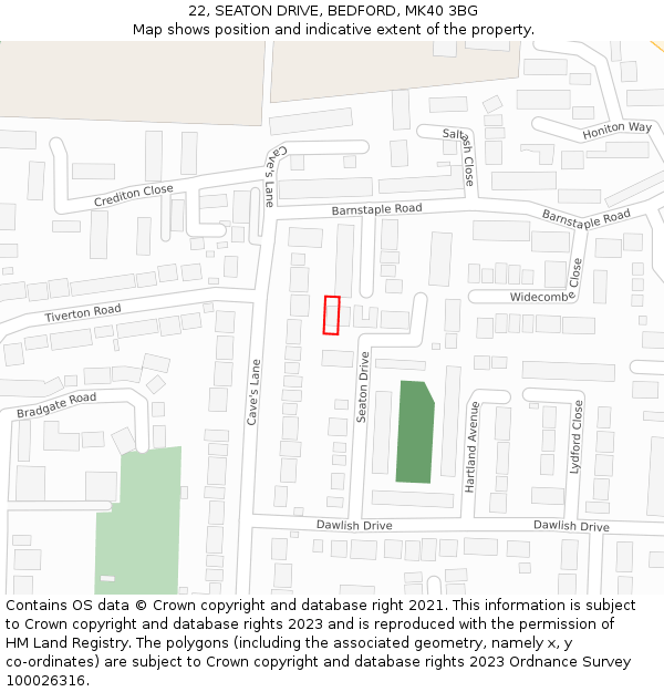 22, SEATON DRIVE, BEDFORD, MK40 3BG: Location map and indicative extent of plot