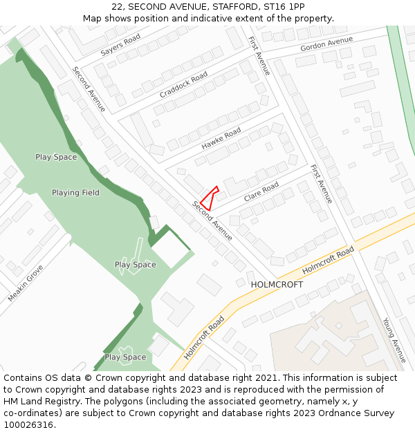 22, SECOND AVENUE, STAFFORD, ST16 1PP: Location map and indicative extent of plot