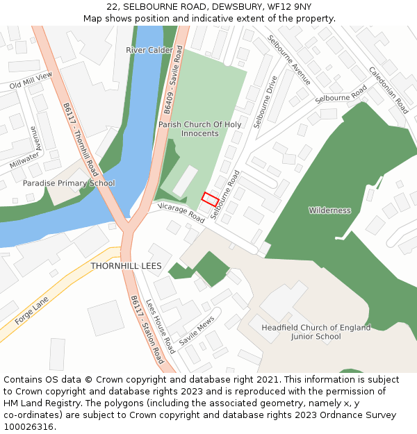 22, SELBOURNE ROAD, DEWSBURY, WF12 9NY: Location map and indicative extent of plot