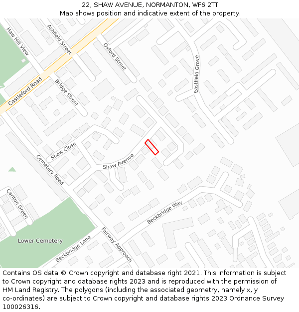 22, SHAW AVENUE, NORMANTON, WF6 2TT: Location map and indicative extent of plot