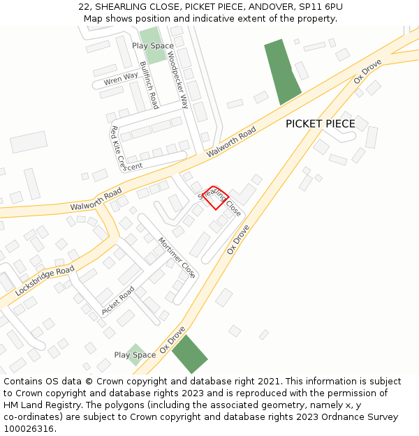 22, SHEARLING CLOSE, PICKET PIECE, ANDOVER, SP11 6PU: Location map and indicative extent of plot