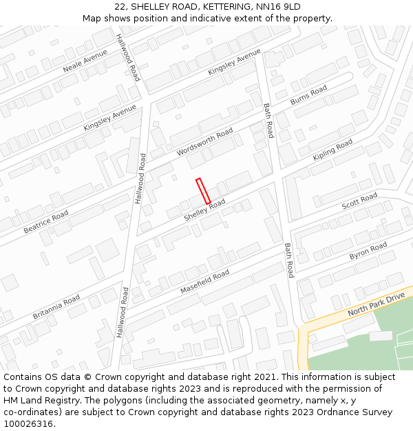 22, SHELLEY ROAD, KETTERING, NN16 9LD: Location map and indicative extent of plot