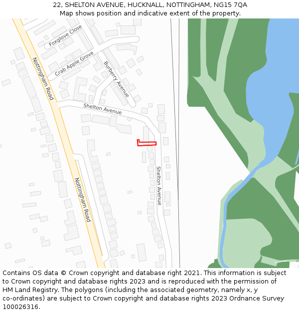 22, SHELTON AVENUE, HUCKNALL, NOTTINGHAM, NG15 7QA: Location map and indicative extent of plot