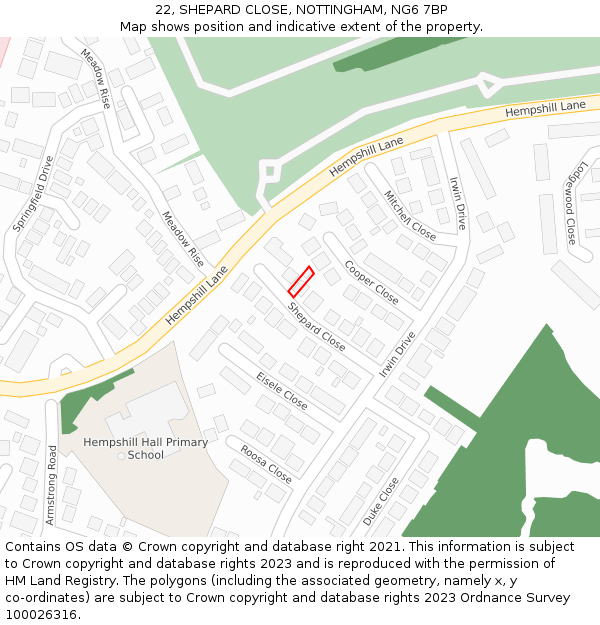 22, SHEPARD CLOSE, NOTTINGHAM, NG6 7BP: Location map and indicative extent of plot