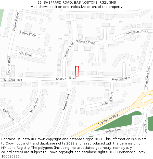 22, SHEPPARD ROAD, BASINGSTOKE, RG21 3HS: Location map and indicative extent of plot