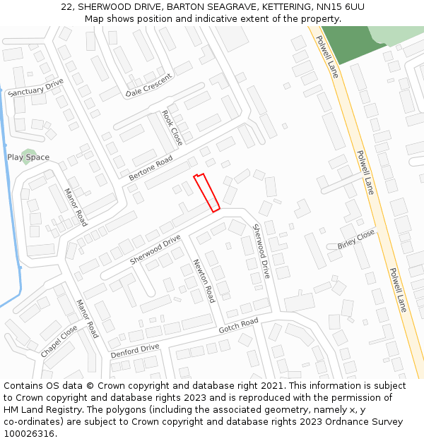 22, SHERWOOD DRIVE, BARTON SEAGRAVE, KETTERING, NN15 6UU: Location map and indicative extent of plot