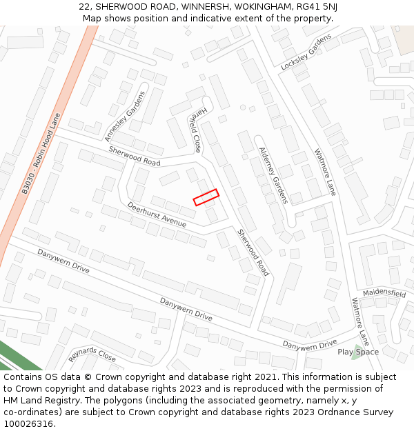 22, SHERWOOD ROAD, WINNERSH, WOKINGHAM, RG41 5NJ: Location map and indicative extent of plot
