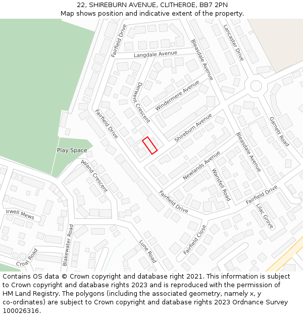 22, SHIREBURN AVENUE, CLITHEROE, BB7 2PN: Location map and indicative extent of plot