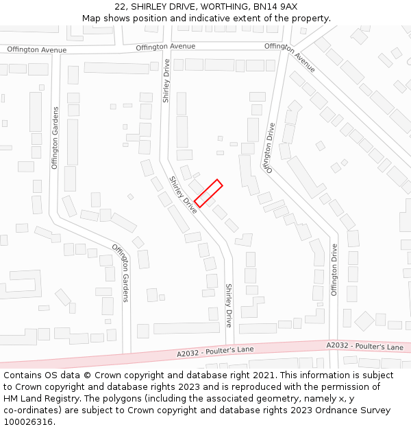 22, SHIRLEY DRIVE, WORTHING, BN14 9AX: Location map and indicative extent of plot