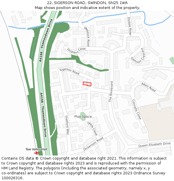 22, SIGERSON ROAD, SWINDON, SN25 1WA: Location map and indicative extent of plot