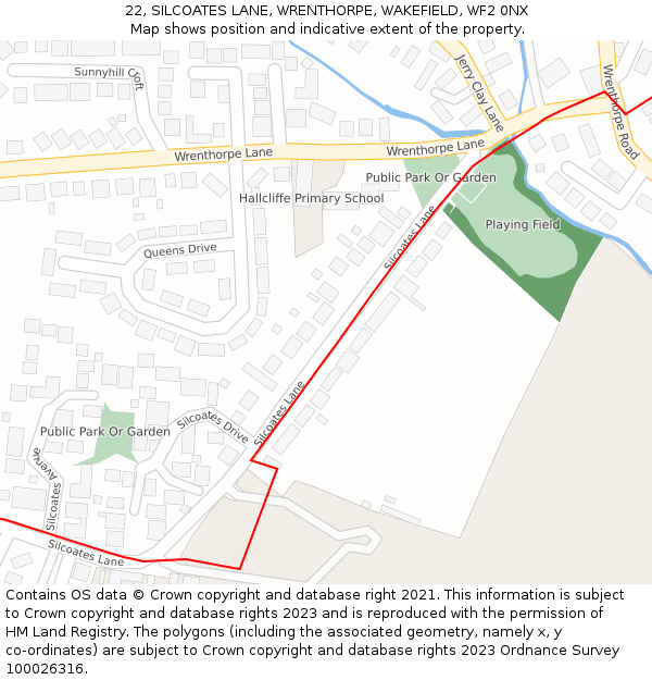 22, SILCOATES LANE, WRENTHORPE, WAKEFIELD, WF2 0NX: Location map and indicative extent of plot