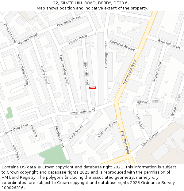 22, SILVER HILL ROAD, DERBY, DE23 6UJ: Location map and indicative extent of plot