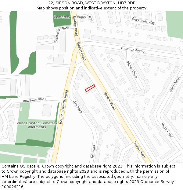 22, SIPSON ROAD, WEST DRAYTON, UB7 9DP: Location map and indicative extent of plot