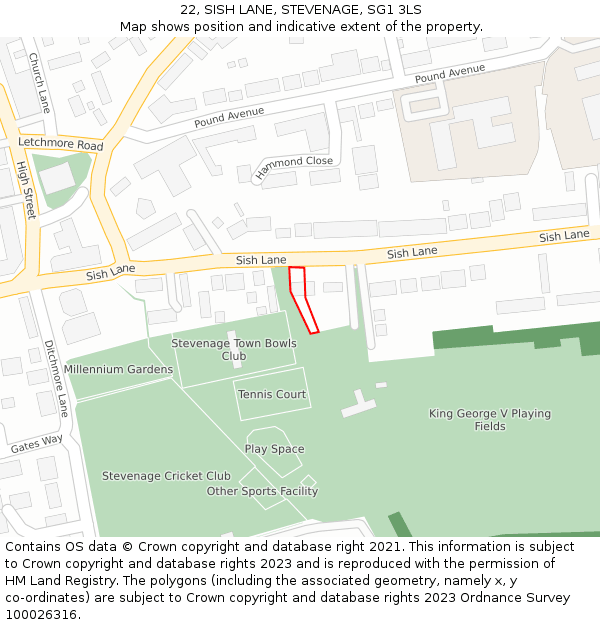 22, SISH LANE, STEVENAGE, SG1 3LS: Location map and indicative extent of plot