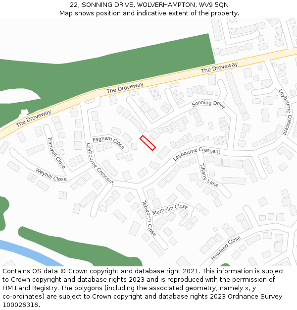 22, SONNING DRIVE, WOLVERHAMPTON, WV9 5QN: Location map and indicative extent of plot