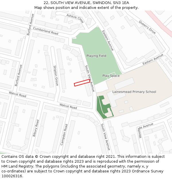 22, SOUTH VIEW AVENUE, SWINDON, SN3 1EA: Location map and indicative extent of plot