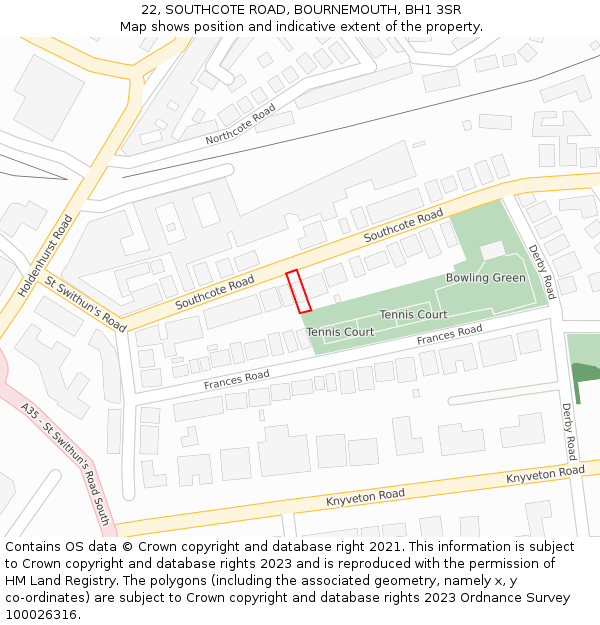 22, SOUTHCOTE ROAD, BOURNEMOUTH, BH1 3SR: Location map and indicative extent of plot