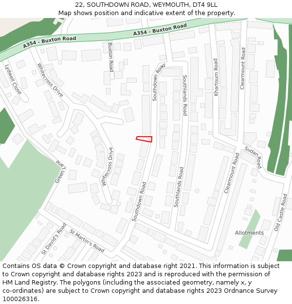 22, SOUTHDOWN ROAD, WEYMOUTH, DT4 9LL: Location map and indicative extent of plot