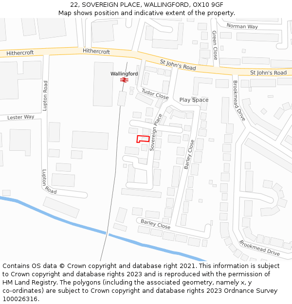 22, SOVEREIGN PLACE, WALLINGFORD, OX10 9GF: Location map and indicative extent of plot