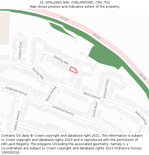 22, SPALDING WAY, CHELMSFORD, CM2 7NZ: Location map and indicative extent of plot