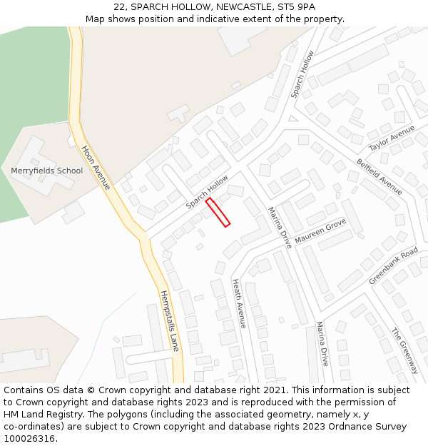 22, SPARCH HOLLOW, NEWCASTLE, ST5 9PA: Location map and indicative extent of plot