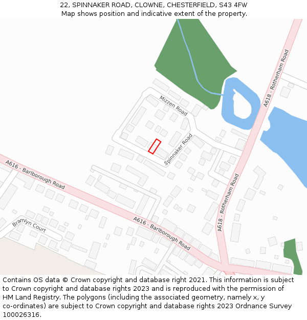 22, SPINNAKER ROAD, CLOWNE, CHESTERFIELD, S43 4FW: Location map and indicative extent of plot