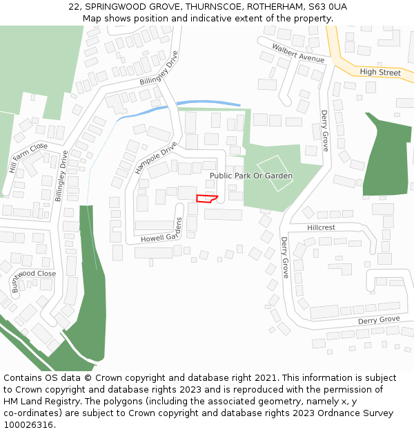 22, SPRINGWOOD GROVE, THURNSCOE, ROTHERHAM, S63 0UA: Location map and indicative extent of plot