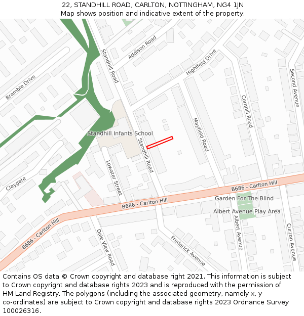 22, STANDHILL ROAD, CARLTON, NOTTINGHAM, NG4 1JN: Location map and indicative extent of plot