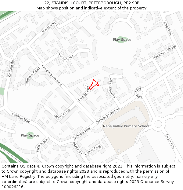 22, STANDISH COURT, PETERBOROUGH, PE2 9RR: Location map and indicative extent of plot