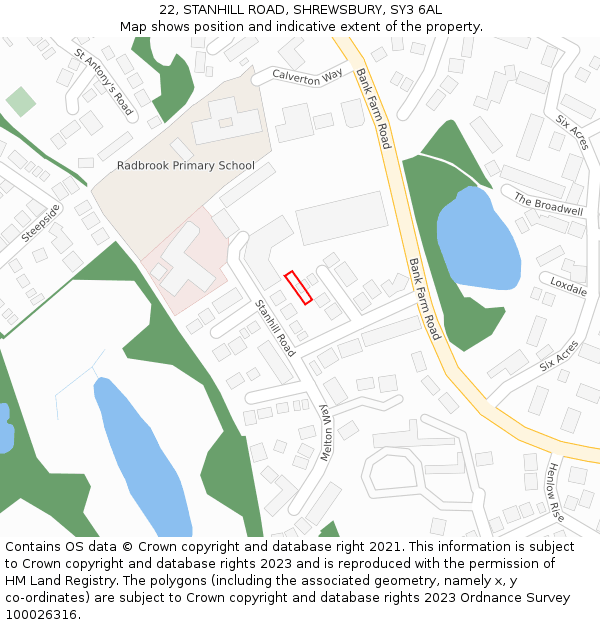 22, STANHILL ROAD, SHREWSBURY, SY3 6AL: Location map and indicative extent of plot