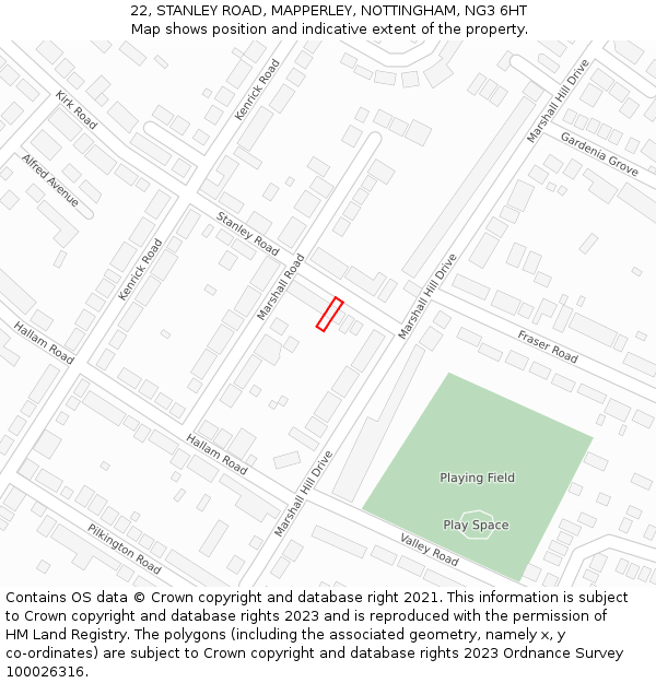 22, STANLEY ROAD, MAPPERLEY, NOTTINGHAM, NG3 6HT: Location map and indicative extent of plot