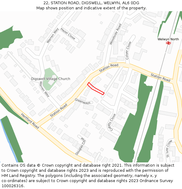 22, STATION ROAD, DIGSWELL, WELWYN, AL6 0DG: Location map and indicative extent of plot