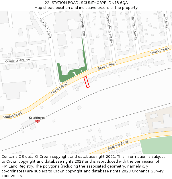 22, STATION ROAD, SCUNTHORPE, DN15 6QA: Location map and indicative extent of plot