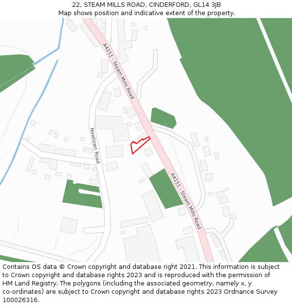 22, STEAM MILLS ROAD, CINDERFORD, GL14 3JB: Location map and indicative extent of plot