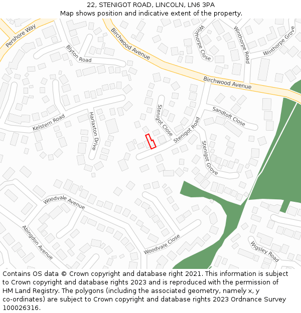 22, STENIGOT ROAD, LINCOLN, LN6 3PA: Location map and indicative extent of plot